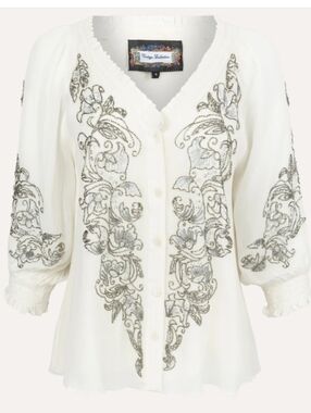Vintage Collection Beaded Blouse Embroidered White Button-Up Blouse
